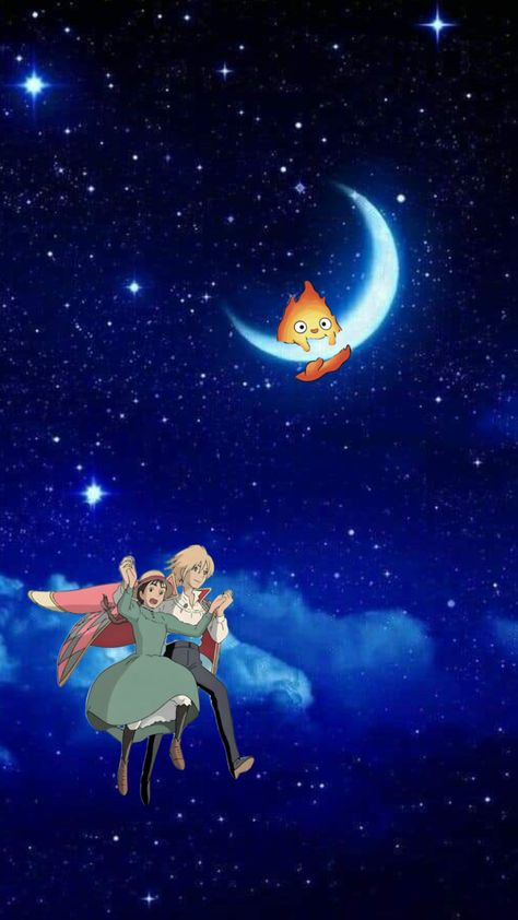 A walk among the stars #howlsmovingcastlecollage #howlandsophie #calcifer #moonandstars Howl And Sophie, Howls Moving Castle, A Walk, Collage, Stars, Anime, Howl's Moving Castle