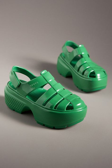 Molded Croslite™ upper, insole, sole Adjustable slider Imported | Stomp Fisherman Sandals by Crocs in Green, Women's, Size: Us 4/eu 36 at Anthropologie Fisherman Shoes Women Outfit, Witch Reference, Shoes Women Outfit, Green Crocs, Fisherman Shoes, Fisherman Sandals, Outdoor Sandals, Colourful Outfits, Fashion Shoes