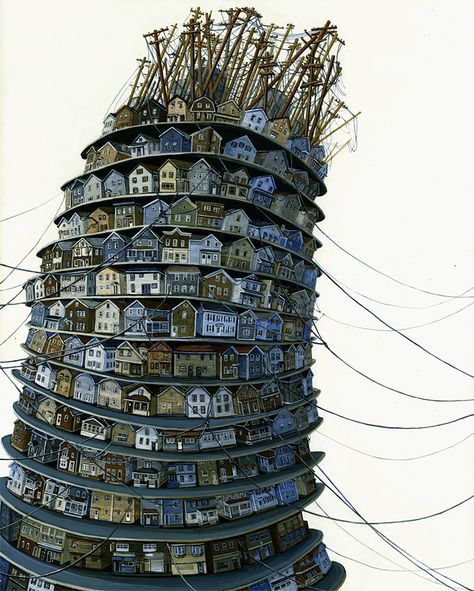 Invisible Cities, Building Illustration, Kahlil Gibran, Architecture Painting, Urban Landscape, Leaning Tower, Art Plastique, Sculpture Art, Cityscape