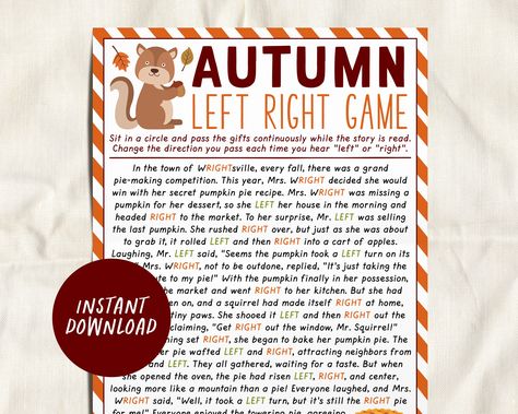 Free Left Right Game For Adults, Right Left Game For Fall, Prizes For Adult Games, Fall Left Right Game, Left Right Center Game With Candy, Fall Games For Seniors, Left Right Game For Adults Funny, Left Right Story Game Funny, Left Right Game For Adults