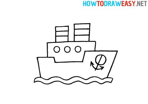 How to Draw a Ship Easy #Ship #ShipDrawing #EasyDrawingTutorial #HowtoDrawaShip #BigShip #Sea #Ocean #DrawingTutorials #EasyDrawingGuide #HowtoDrawEasy #EasyShipDrawing #ShipDrawingforKids #StepbyStepShipDrawing Ship Sketch, Elementary Drawing, Drawing Tutorials For Beginners, Building Elevation, Easy Doodles, Doodles Drawings, Ship Drawing, Easy Drawings For Kids, Easy Doodles Drawings