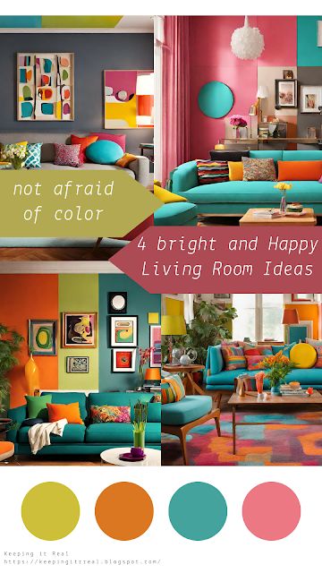 Colourful Boho Decor, Tetradic Color Scheme Interiors, Family Room Paint Color Ideas, Warm Interior Design Cozy Living Rooms, Happy Living Room, Colorful Living Room Bright, Happy Living Rooms, Colorful Boho Decor, Living Room Colour Schemes