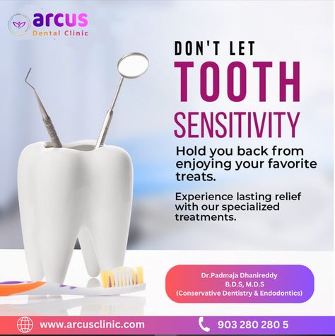 Don’t let tooth sensitivity hold you back from enjoying your favorite treats. Experience lasting relief with our specialized treatments. Book your appointment Today! Call :903 280 280 5 Address:1st floor, LIG - 61/8 4th Phase, KPHB JNTU - Hitech city road, Hyderabad. Maps Direction link: https://goo.gl/maps/nFnRpPk7ptGW5tjP8 WhatsApp: https://wa.link/kqmkkp Visit Website:https://arcusclinic.com/arcus-dental/ Follow us on: https://www.facebook.com/arcusclinichyderabad/ https://www.instagram. Tooth Sensitivity Relief, Dental Posts, Dental Fun, Dental Life, Dental Center, Tooth Sensitivity, General Dentistry, Life Care, Teeth Care