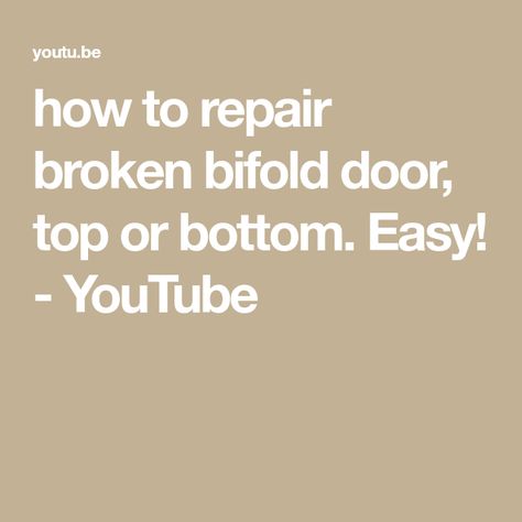 how to repair broken bifold door, top or bottom. Easy! - YouTube How To Fix A Bifold Closet Door, Bifold Bathroom Door, Door Redo, Bifold Door, Bifold Closet Doors, Door Repair, Bathroom Doors, Home Repairs, Bifold Doors