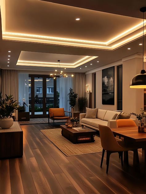 Cove Lighting Design, Modern Interior Design Living Room, Wooden Ceiling Design, Ceilings Design, House Ceiling, House Ceiling Design, Wooden Ceiling, Ceiling Design Living Room, Cove Lighting