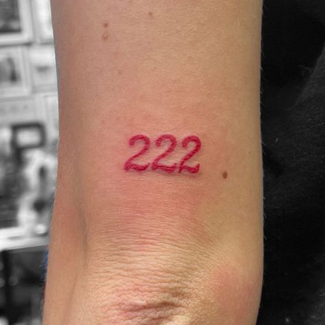 222 Tattoo Red Ink, 222 Tattoo Design Fonts, 22 Tattoo Number Design, 222 Tattoo Design, Tattoo Numero, 222 Tattoo Ideas, Dainty Tats, Tattoo Ideas And Meanings, 222 Tattoo