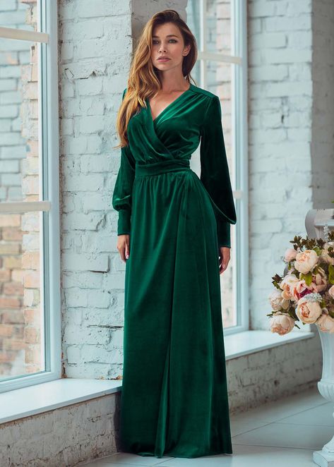 Emerald green long wrap dress, velvet dress, wrap dress, bridesmaid dress, wedding guest dress, women dress, maxi dress, evening dress, long dress Wedding Dress Velvet, Robe Bridesmaids, Bridesmaids Robe, Dress New Year, Velvet Bridesmaid Dress, New Year Dress, Velvet Bridesmaid, Teal Bridesmaid Dresses, Wrap Dress Bridesmaid