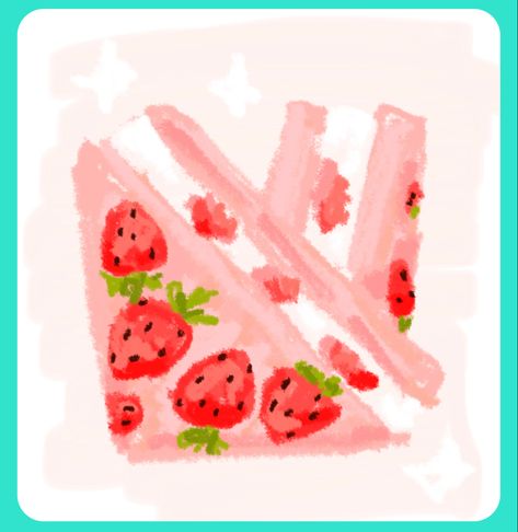 Strawberry Drawing Aesthetic, Simple Strawberry Painting, Strawberry Sando Drawing, Strawberry Drawing Wallpaper, Cute Art Strawberry, Strawberry Desserts Drawing, Strawberry Art, Strawberry Party, Strawberry Fruit