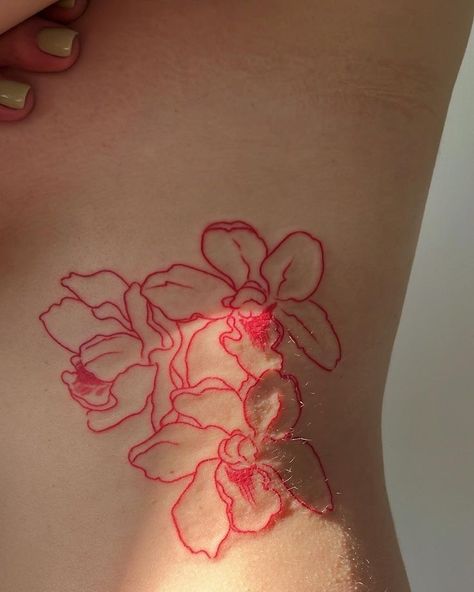 Red Ink Text Tattoo, Tattoo Ideas Red Ink, Magenta Tattoo, Red Tattoo Aesthetic, Meaning Full Tattoos, First Time Tattoos, Small Girly Tattoos, Text Tattoo, Red Ink Tattoos