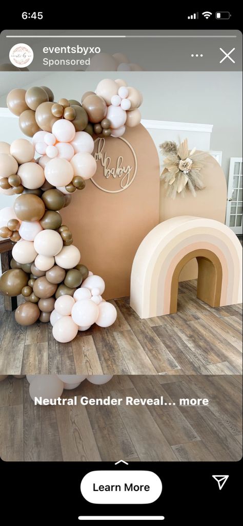 Gender Reveal Ideas Neutral Colors, Neutral Gender Reveal Party Decorations, Rainbow Gender Reveal Party, Boho Gender Reveal Ideas, Gender Neutral Gender Reveal, Modern Gender Reveal, Boho Gender Reveal, Gender Reveal Baby Shower Themes, Baby Shower Balloon Arch