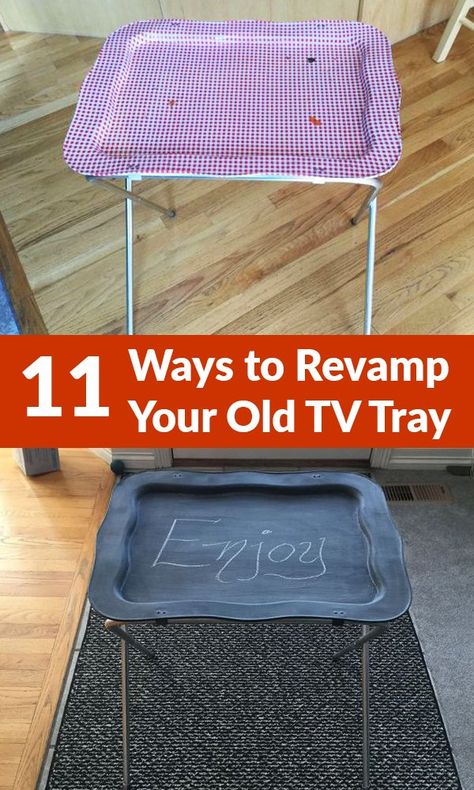 TV tray lying around - Lots of tv cart ideas see #9 industrial tray from reclaimed wood n pipes - awesome Upcycle Tv Tray, Tv Trays Ideas, Painted Tv Trays, Tv Tray Makeover, Wooden Tv Trays, Metal Tv Trays, Vintage Tv Trays, Tv Cart, Tv Tray Table