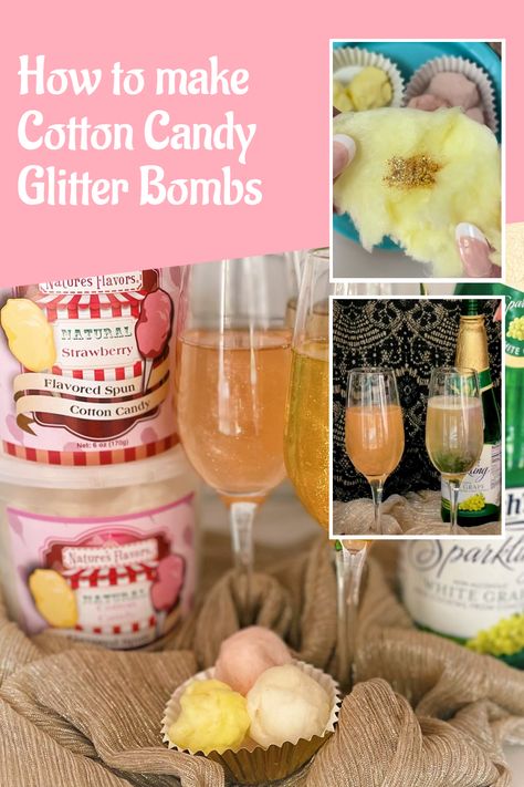 Glitter Cotton Candy Champagne, Cotton Candy Mimosa Bar, Cotton Candy Glitter Drink, Champagne And Cotton Candy, Galentine Brunch, Cotton Candy Christmas, Cotton Candy Glitter, Nye 2025, Cotton Candy Drinks