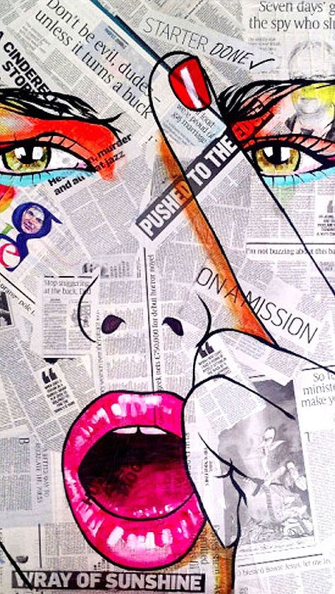 Graffiti Girl, Z Wallpaper, Newspaper Art, Collage Art Projects, Paper Collage Art, Royal Art, Pop Art Wallpaper, Collage Artwork, Art Graffiti