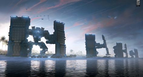 ArtStation - Defender Mecha, Eryk Szczygieł Battleship Art, Concept Vehicles Sci Fi, Sci Fi Landscape, Concept Art World, Drone Design, Arte Robot, Image Painting, Futuristic Art, Mecha Anime