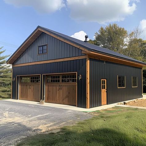 Buckeye Plans Post Frame Garage, Home Shop Ideas, 30x40 Pole Barn Garage, Pole Garage, Diy Garage Plans, Pole Building Garage, Cabin Siding, Pole Barn Loft Ideas, Detached Garage Designs