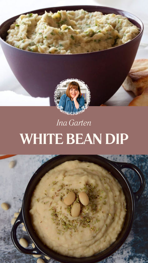 Ina Garten White Bean Dip White Bean Dip Recipe Giada, Bean Dip Baked, Garlic White Bean Dip, White Bean Dip Giada, Canned White Bean Recipes, Bean Dip Recipes Easy, Been Dip, Baked Bean Dip, Tuscan Beans