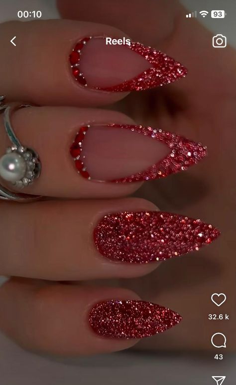 Nail References, Red Nails Glitter, Holloween Nails, Nail Art Designs Images, Nail Jewels, Hair Skin Nails, Xmas Nails, Birthday Nails, Cute Nail Designs