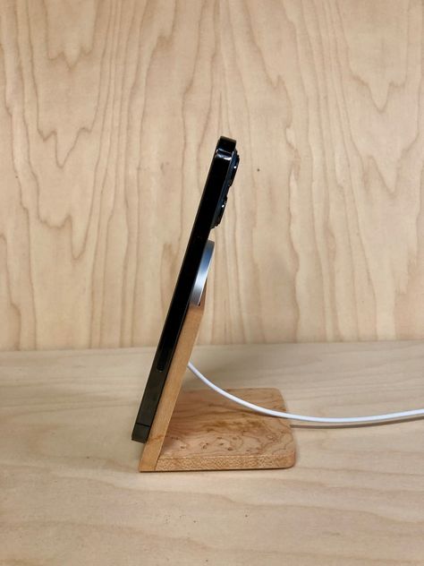 Magsafe Phone Stand Handmade Hardwood Stand for Magsafe - Etsy Iphone Magsafe, Charging Stations, Charger Stand, Phone Stand, Charging Station, Apple Products, May 17, Handmade Wood, Woodworking