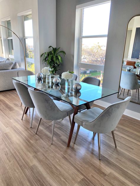 Dinning room decor idea. Love this west elm dinning table and chairs! #decor #home #dinningchairs #kitchentable Follow my shop @Diaryofadirtyblonde_home on the @shop.LTK app to shop this post and get my exclusive app-only content! #liketkit #LTKstyletip #LTKhome @shop.ltk https://liketk.it/3xQEJ Jensen Dining Table, Dinning Table And Chairs, Glass Dining Table Decor, West Elm Dining Room, Glass Dinning Table, Cement Crafts, Glass Dining Table, Dining Table Decor, Decor Idea