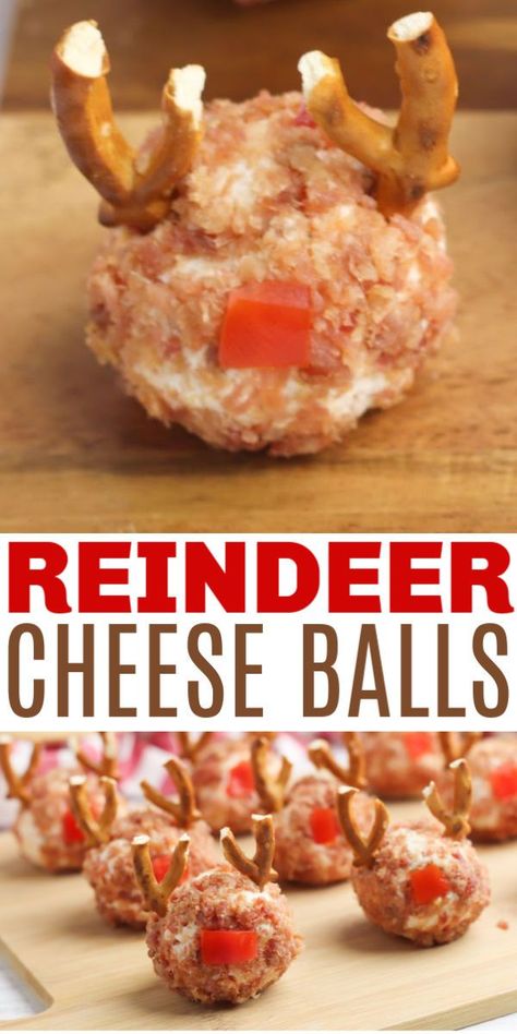 Mini Reindeer Cheese Balls are the perfect Christmas appetizer. These are fun to make with your kids and look great on a platter for the holidays! #cheeseballs #reindeer #christmasappetizers  #cheese #appetizers #snacks #funfood #christmasrecipes Christmas Cheeseball, Mini Reindeer, Homemade Appetizer, Christmas Appetizer, Appetizers Christmas, No Cook Appetizers, Best Christmas Recipes, Cheese Ball Recipes, Cheese Balls