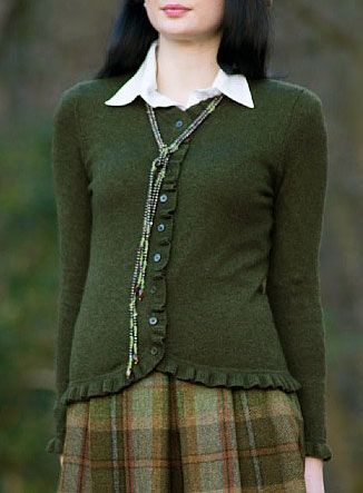 Irish Wool Sweater Women, Irish Plaid Skirt, Creed Green Irish Tweed, Green Fitted Wool Cardigan, Irish Plaid, Ivy Cottage, Tweed Style, Autumn Green, Olive Sweater