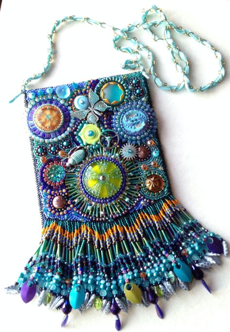 Original bead embroidery handbag purse by Merrell Hickey, Peoria, IL Embroidery Purse, Beaded Pouch, Purse Tutorial, Bead Embroidery Patterns, Boho Purses, Bead Embroidery Jewelry, Boho Bags, Handmade Purses, Textile Jewelry