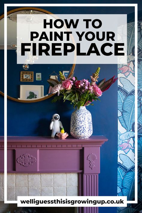 HOW TO PAINT A FIREPLACE SURROUND Colourful Fireplace, Painted Fire Surround, Clashing Colours, Wooden Fireplace Surround, Fire Surrounds, Diy Fireplace Makeover, Fake Fireplace, Wooden Fireplace, Paint Fireplace