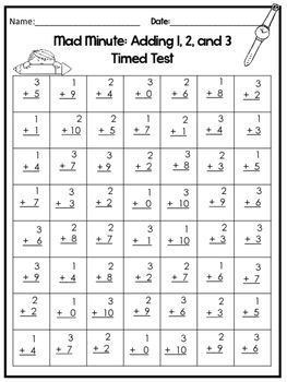 Printable Mad Minute Addition Timed Tests- 6 pages. Kindergarten-1st Grade Math. Mad Minute Math Addition, Minute Math Worksheets, Mad Minute Math, Math Worksheets For Kids, Sentence Writing Activities, Kindergarten Math Worksheets Addition, Teaching Math Strategies, English Worksheets For Kindergarten, Math Drills