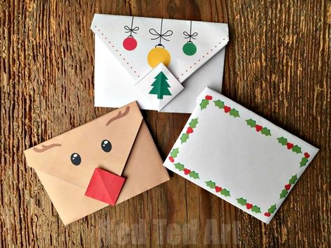 Cute Origami Envelopes - super cute and easy origami envelopes for Winter. These make great Christmas Letters, Thank You Letters, additions to Christmas gifts and tags or little notes to send just because. Love how easy these Animal Origami Envelopes are to make! Cutest Penguin, Polar Bear and Owl Designs! Includes free Christmas Printable Envelopes! Christmas Envelope Design, Christmas Envelope Art, Xmas Envelope, Xmas Letter, Basic Origami, Easy Origami For Kids, Christmas Envelope, Christmas Card Envelopes, Red Ted Art