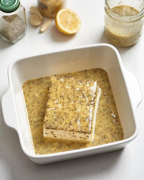 Recipe: Easy Garlic & Herb Marinade for Tofu, Chicken, or Pork | Kitchn Marinade For Tofu, Tofu Kebab, Cook Tofu, Tofu Marinade, Garlic Marinade, Marinated Tofu, Baked Tofu, Garlic Herb, Tofu Recipes