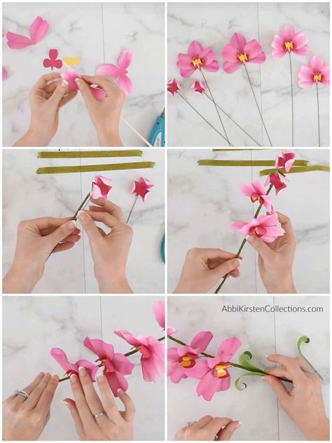 DIY Paper Orchid Flower Tutorial with Free Templates Origami Orchid Tutorial, Orchid Paper Flower, Paper Orchid, Diy Orchids, Simple Paper Flower, Paper Origami Flowers, 3d Paper Flowers, Snowflake Cutouts, Easy Paper Flowers