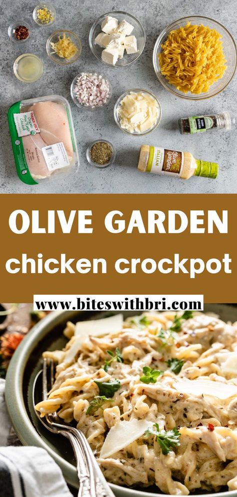 This Olive Garden Crock Pot Chicken is the easiest foolproof weeknight dinner. Serve it tossed with pasta or on its own, either way it is delicious. It is loaded with two types of cheese, the famous Olive Garden Italian dressing, and dried herbs. It does not get any simpler. Olive Garden Chicken Pasta, Garden Salad Recipe, Italian Dressing Chicken, Italian Chicken Crockpot, Olive Garden Chicken, Italian Chicken Pasta, Crockpot Pasta, Chicken And Pasta, Zesty Italian Dressing