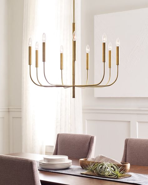 8 Common Lighting Mistakes Homeowners Make (& How to Avoid Them) Simple Chandelier, Candle Style Chandelier, Burnished Brass, Traditional Chandelier, Ellen Degeneres, Candle Styling, Ceiling Chandelier, Brass Chandelier, Burke Decor