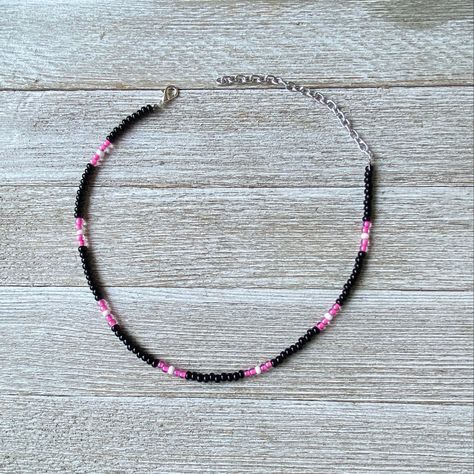 Black Pink Beaded Jewelry, Black Beaded Bracelets Women, Black And Pink Beaded Necklace, Pink And Black Necklace, Pink Beaded Necklaces, Pink And Black Bracelets, Black And Pink Bracelet, Pink Beaded Jewelry, Black Beads Necklace