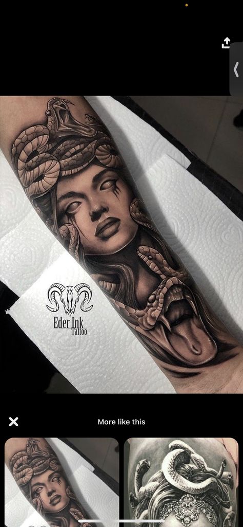 Arm Tattoos For Guys Forearm, Underboob Tattoo Designs, Zeus Tattoo, Medusa Tattoo Design, Snake Tattoos, Skull Sleeve Tattoos, Hand Tattoos For Girls, Greek Mythology Tattoos, Special Tattoos