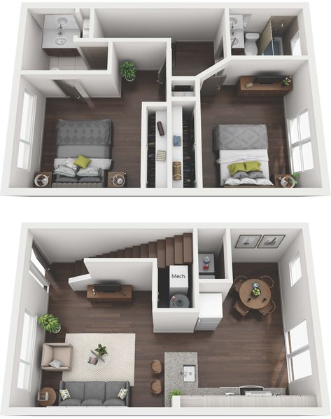 2 Bedroom Apartment Floor Plan, Small Apartment Floor Plans, Studio Apartment Floor Plans, Atlanta Apartments, Studio Floor Plans, Two Story House Design, 3d Floor Plan, Apartment Floor Plan, House Floor Design