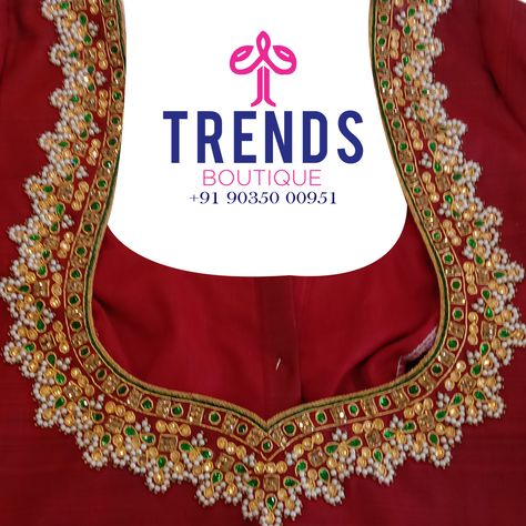 A blouse with a lot of embroideries gives an effect of heaviness. A pot neck design on its back can add an effective look your designer blouse. These patterned blouses are already heavy and when a pot neck is added to it, it balances the whole look. A pot neck on the back can add a good vibe to any simple saree. Neck Maggam Work Designs, Pot Neck Maggam Work Designs, Pot Neck Blouse Designs, Western Blouse Designs, Pot Neck, Neck Blouse Designs, Maggam Blouses, Boat Neck Blouse Design, Western Blouse