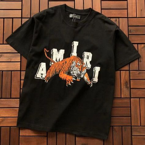 AMIRI Men'  Black T-SHIRT Tigers Amiri Shirt, Tiger Shop, Black T Shirt, Boy Fashion, Tigers, Black Tshirt, Plus Fashion, Yellow, Fashion Design