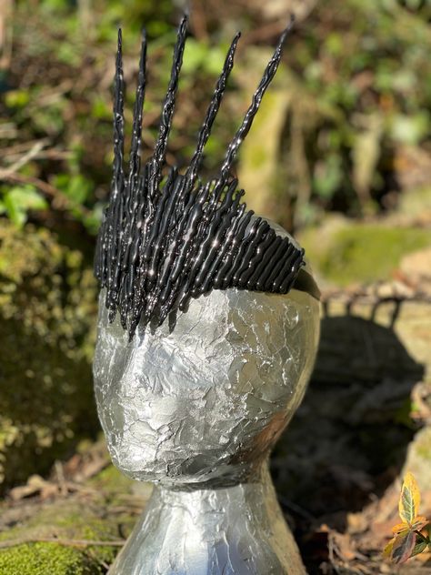 Black Ice Queen Crown Headdress, Black Ice King Crown Headdress, Alien Crown, Black Icicle Crown, Costume, Stage, Prop, Fantasy Headpiece by PowderedandWaisted on Etsy Alien Crown, Black Ice Queen, Ice Queen Crown, Crown Costume, Crown Headdress, Head Dresses, Crown Black, Custom Crown, King Crown