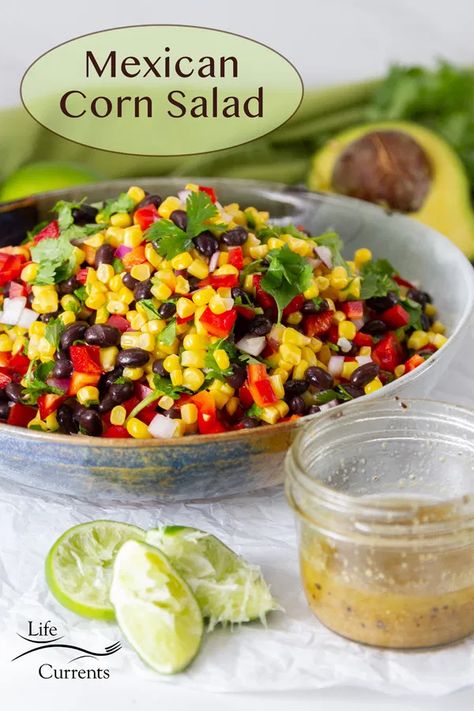 This Mexican Corn Salad makes a great Mexican Side Dish, side dish for tacos, or taco bar side dish Fiesta Side Dishes, Corn Salad With Black Beans, Mexican Corn Side Dish, Mexican Side Dish, Salad With Black Beans, Taco Side Dishes, Corn Recipes Side Dishes, Mexican Side, Taco Filling