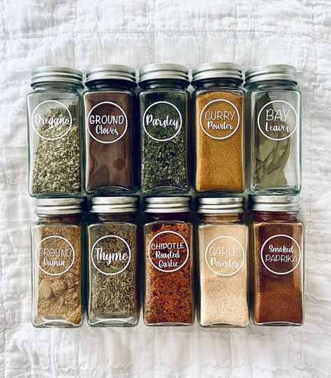 Spice Jar Labels, Five Spice Powder, Curry Spices, Spice Labels, Spice Bottles, Kitchen Organisation, Big Bottle, Bouillon Cube, Coriander Powder