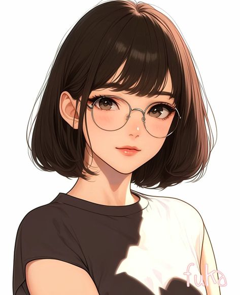 Anime Girlies With Glasses, Animated Girly Pics For Dp, Anime Girlies Drawing, Girl With Glasses Cartoon, Anime Girlies For Profile, Girly Art Illustrations Style, Brown Hair Glasses, Girly Art Illustrations Beauty, Canvas Art Painting Acrylic