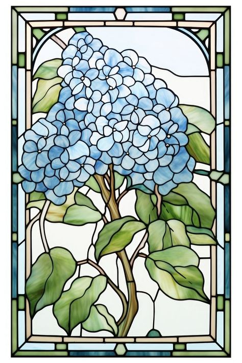 Stained Glass Art Drawing, Stained Glass Art Patterns, Stained Glass Hydrangea, Hydrangea Stained Glass Pattern, Stained Glass Aesthetic, Stained Glass Watercolor, Hydrangea Pattern, Hydrangea Art, Hydrangea Stained Glass Window