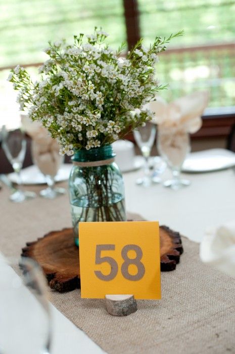 Table centerpieces with random numbers, chosen because of their meaning to the bride and groom. Round Table Decor, Deco Champetre, Rustic Table Decor, Rustic Glam, Friends Wedding, Rustic Theme, Green Wedding Shoes, Rustic Table, Wedding Table Numbers