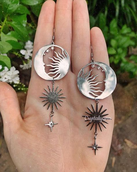 Dangler Earrings, Hypoallergenic Jewelry, Hippie Jewelry, Copper Earrings, Stainless Steel Earrings, Vintage Bohemian, Sun Moon, Party Birthday, Star Earrings