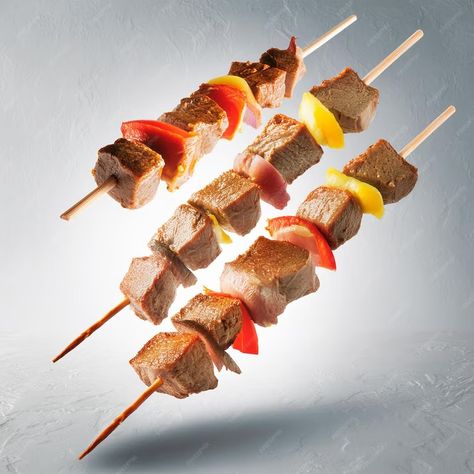 Premium Photo | Floating Meat Skewers Meat Skewers, Event Food, Stationery Templates, Business Card Maker, Flyer Maker, Poster Maker, Presentation Template Free, Card Maker, Skewers