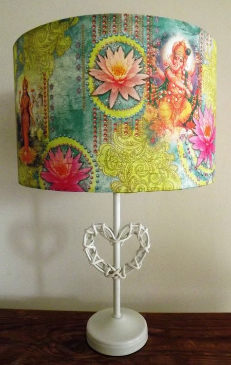 Lampshade Goddess Vishnu and God Ganesh decoupage by Fattadamamma Decoupage Lampshade, Decoupage Lamp, Decluttering Ideas Minimalism, Chic Bedside Table, Crystal Jewelry Diy, Beautiful Lamps, God Ganesh, Bohemian Crafts, Star Lampshade