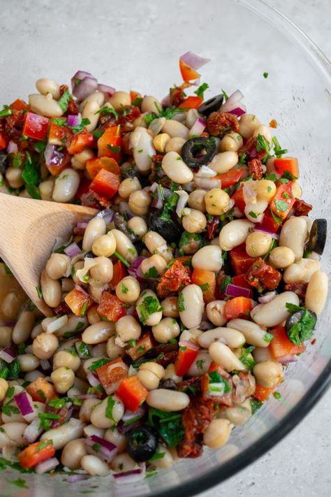 Mediterranean-Style Bean Salad | More Plants Nutrition Salad With Cannellini Beans, Bean Salad Recipes Easy, Mediterranean Bean Salad, Mediterranean Salads, Cannellini Bean Salad, Bean Salads, Mediterranean Recipes Healthy, Bbq Beans, Healthy Packed Lunches