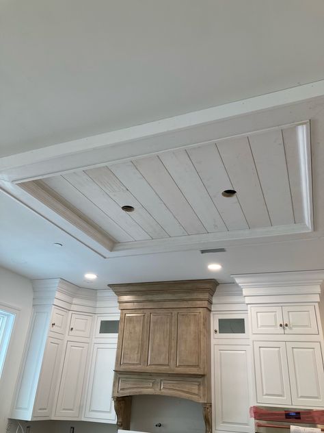 Kitchen With Tray Ceiling, Trey Ceiling Ideas Wood, Drop Ceiling Kitchen Ideas, Tongue And Groove Ceiling Kitchen, Low Kitchen Ceiling, 10 Ft Ceiling Kitchen, Ceiling Accent Ideas, Hacienda Kitchen Decor, Kitchen Ceiling Ideas