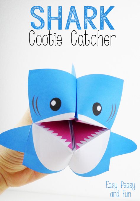 Shark Cootie Catcher - Fun Fortune Teller Origami project for kids (with a free printable and instructions) Cootie Catcher Template, Origami Shark, Shark Craft, Origami Templates, Cootie Catcher, Paper Plate Crafts For Kids, Sharks For Kids, Folding Origami, Paper Plate Crafts